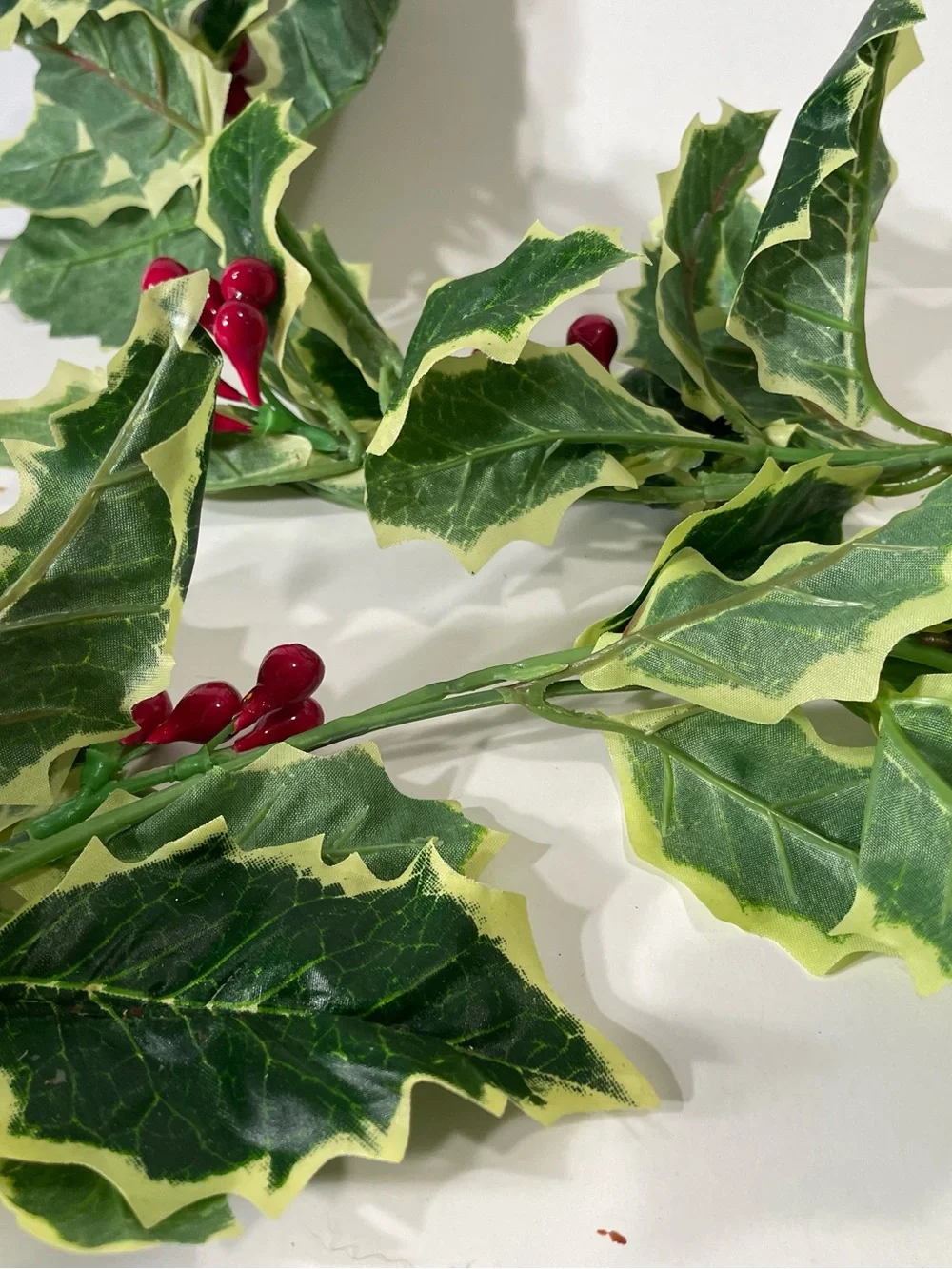 Vintage Christmas Holly Ivy Garland Lot 2 Pieces 5 Ft & 3 Ft Plastic Decor MCM